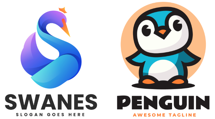 Example of artnivora_std's gradient logos (left) compared to their mascot logos (right).
